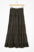 Olive Crinkle Maxi Skirt with Eyelet Hem