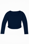 Navy Square-Neck Long Sleeve Top