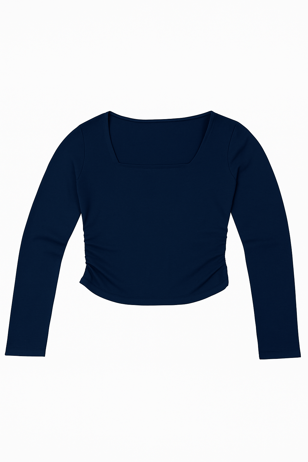 Navy Square-Neck Long Sleeve Top