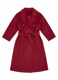 Elegant Double-Breasted Belted Coat – Wine Red