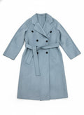 Elegant Double-Breasted Belted Coat – Light Blue