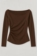 Brown Ruched Long Sleeve Top
