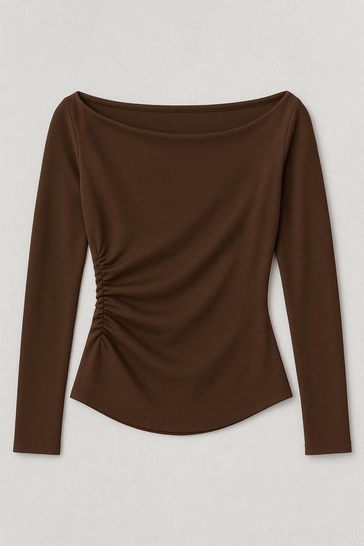 Brown Ruched Long Sleeve Top