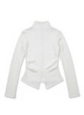 Ivory Mock-Neck Long Sleeve Top with Back Slit