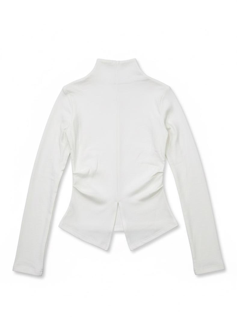Ivory Mock-Neck Long Sleeve Top with Back Slit