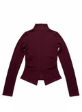 Burgundy Mock-Neck Long Sleeve Top with Front Slit
