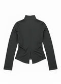 Olive Mock-Neck Long Sleeve Top with Front Slit