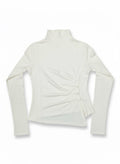 Ivory High-Neck Ruched Long Sleeve Top with Side Buttons