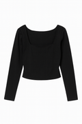 Black Square-Neck Long Sleeve Top