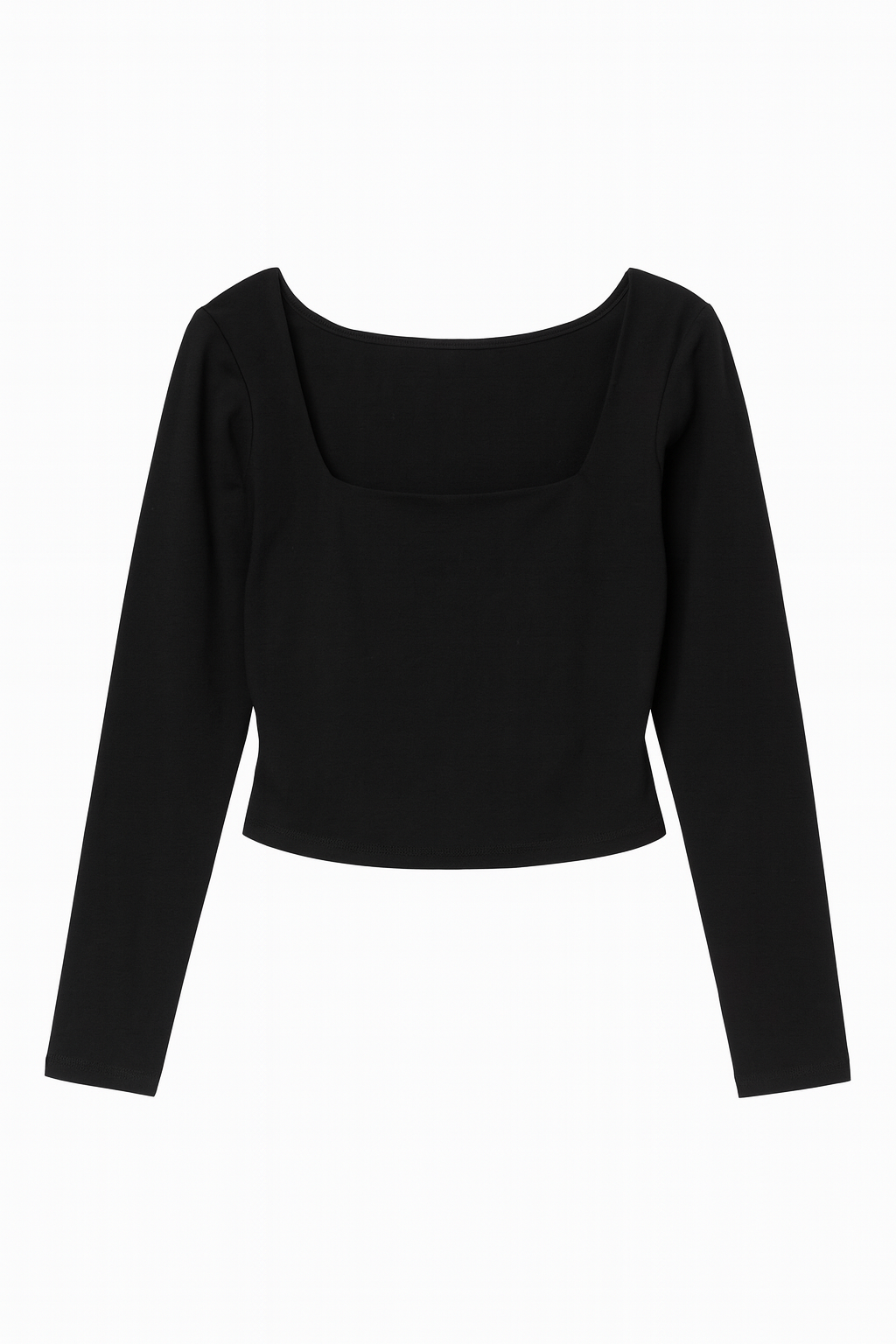 Black Square-Neck Long Sleeve Top
