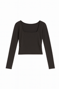 Olive Square-Neck Long Sleeve Top