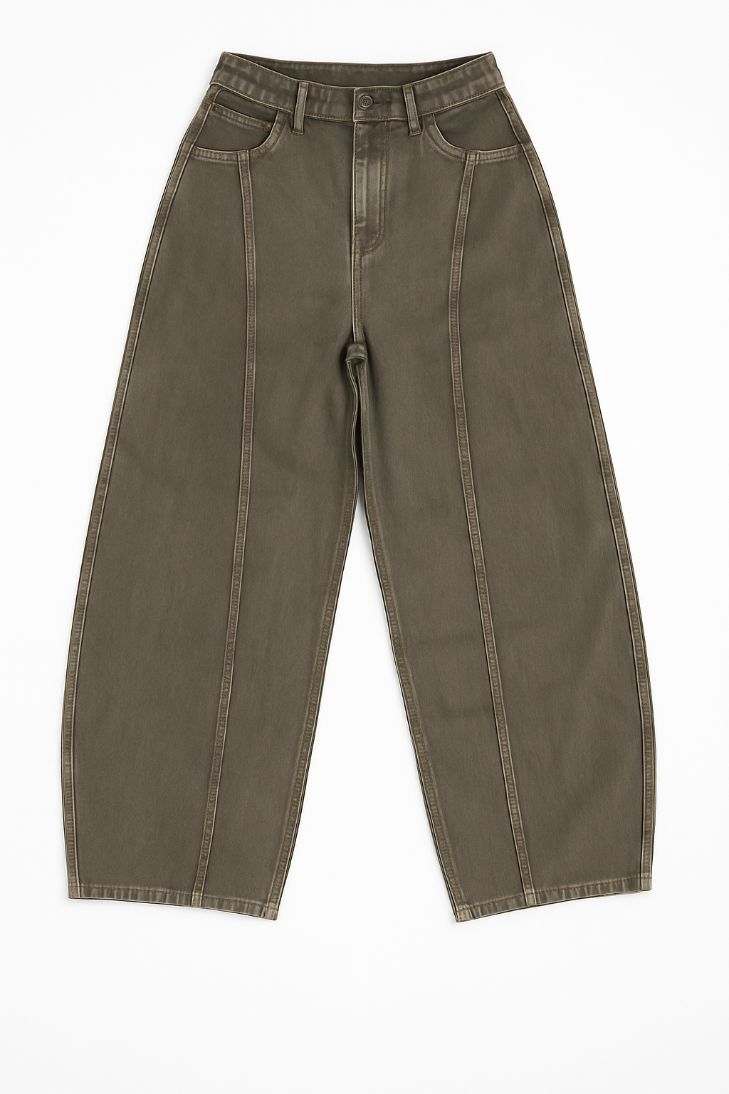 Olive Brown Wide-Leg Seamed Jeans