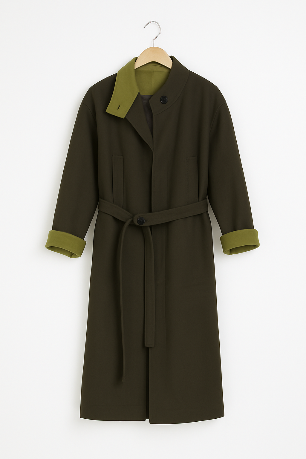 Olive-Lined Charcoal Trench Coat