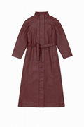 Burgundy Faux Leather Trench Coat