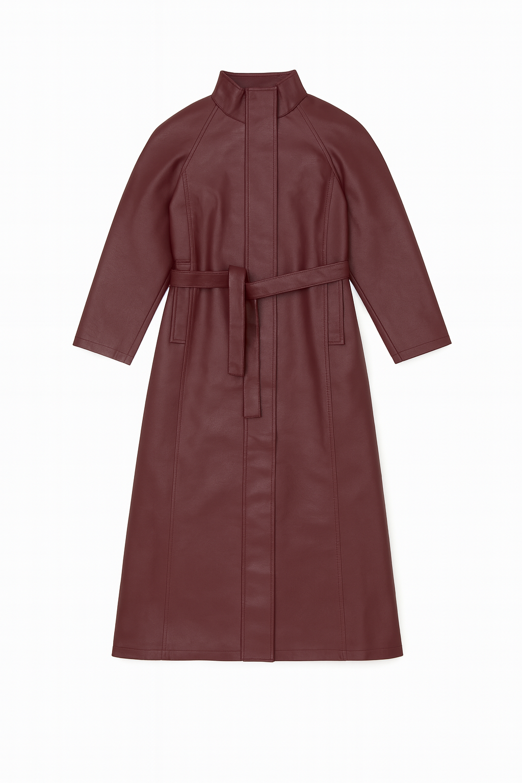 Burgundy Faux Leather Trench Coat
