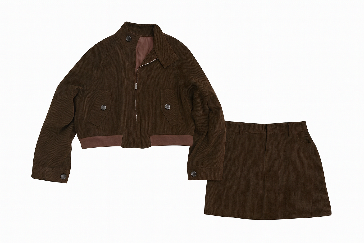 Dark Brown Corduroy Two-Piece Set