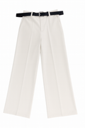 White Wide-Leg Trousers with Black Belt