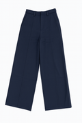 Navy Blue Wide-Leg Tailored Trousers