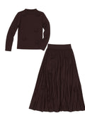 Brown Floral Knit Top & Skirt Set