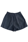 Charcoal elastic waist Pleated Shorts