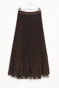 Brown Pleated Midi Skirt with Cutout Hem