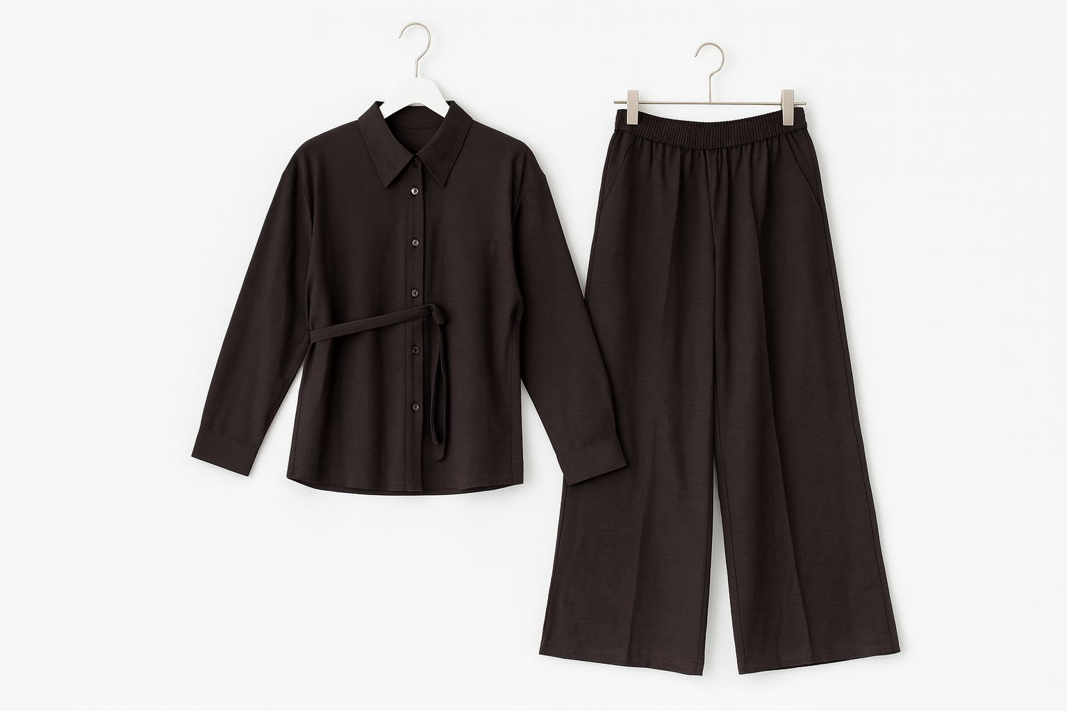 Brown Two-Piece Top & Wide-Leg Pants Set