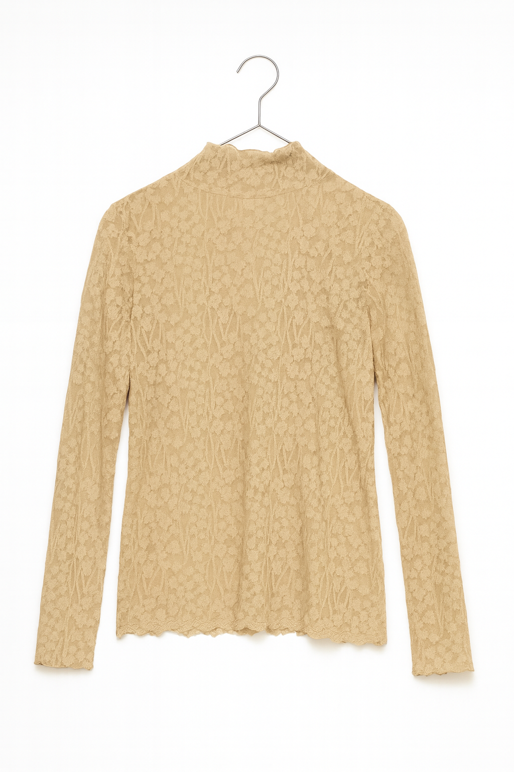 Beige Lace Pattern Long-Sleeve Top