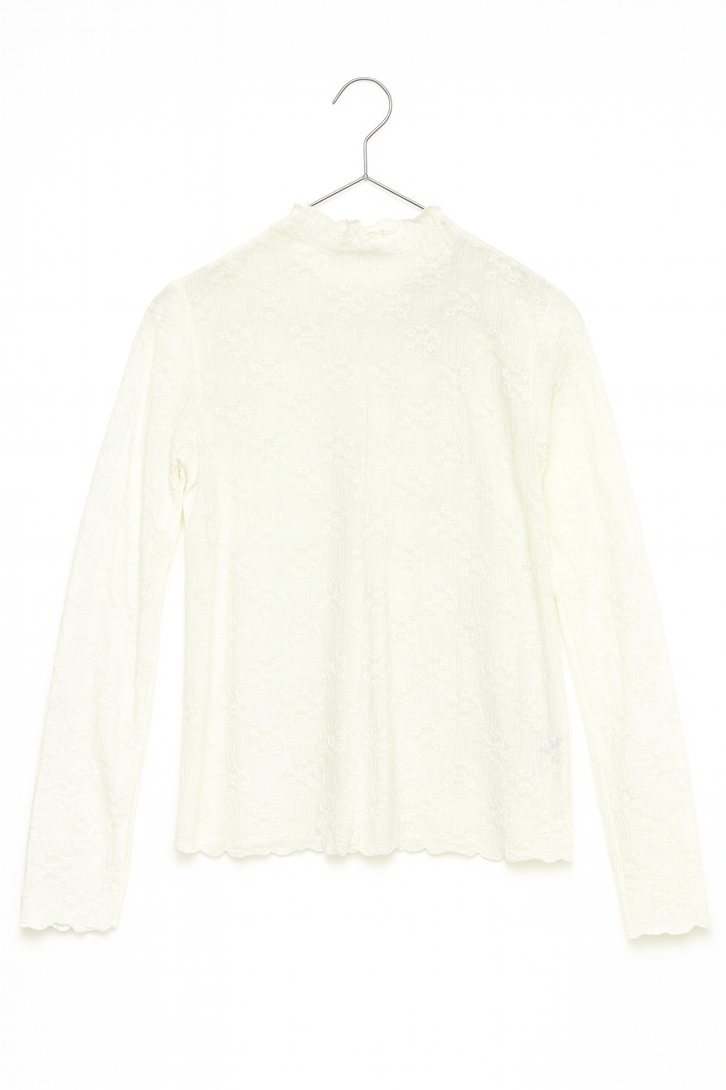 Ivory Lace Pattern Long-Sleeve Top