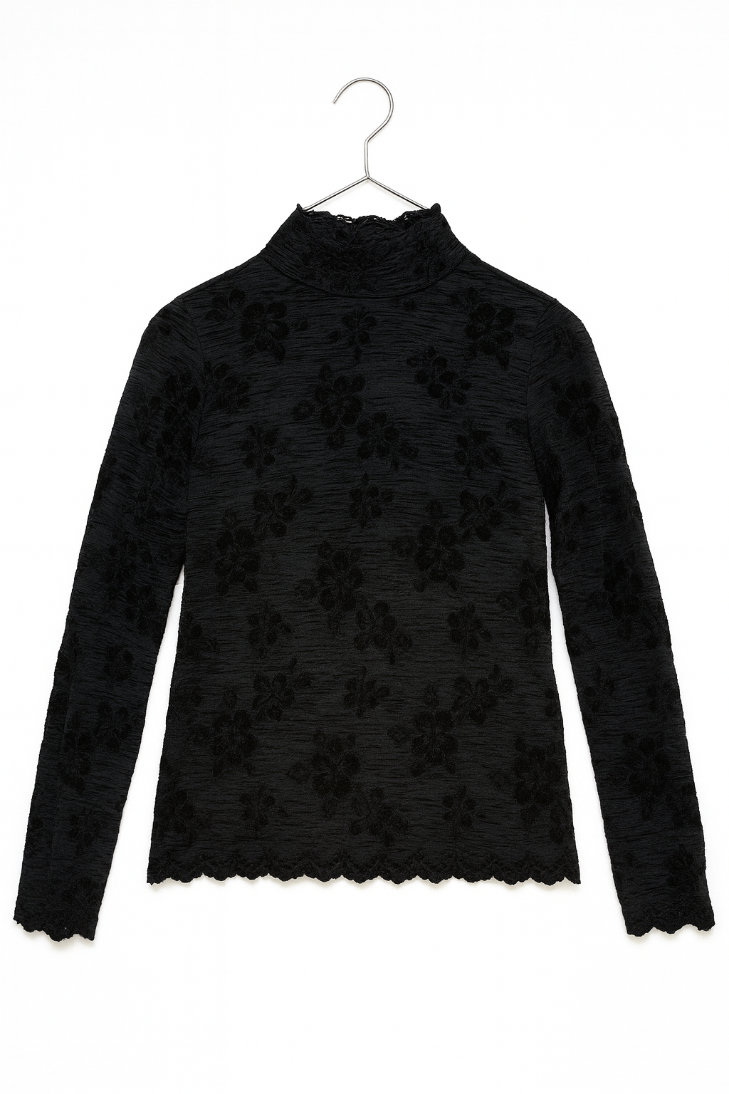 Black floral Lace Long-Sleeve Top