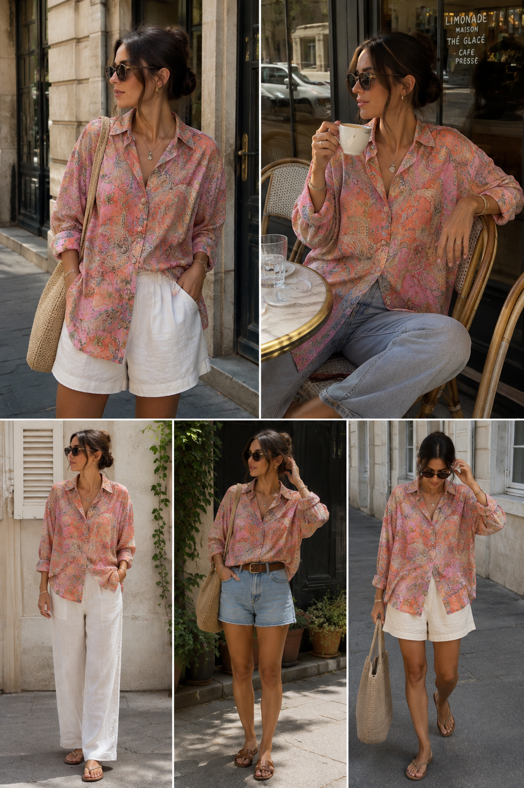 Women’s elegant pink paisley print chiffon blouse
