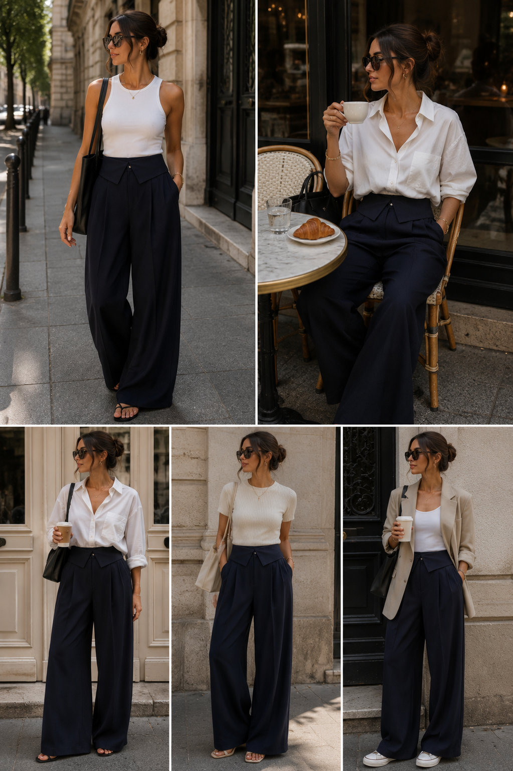 Navy high-waisted Wide-leg Tailored Trousers