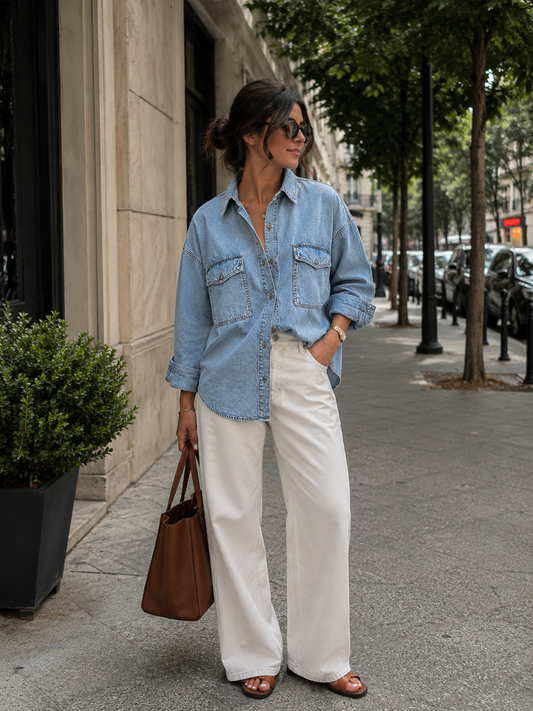 Sky blue oversized denim shirt