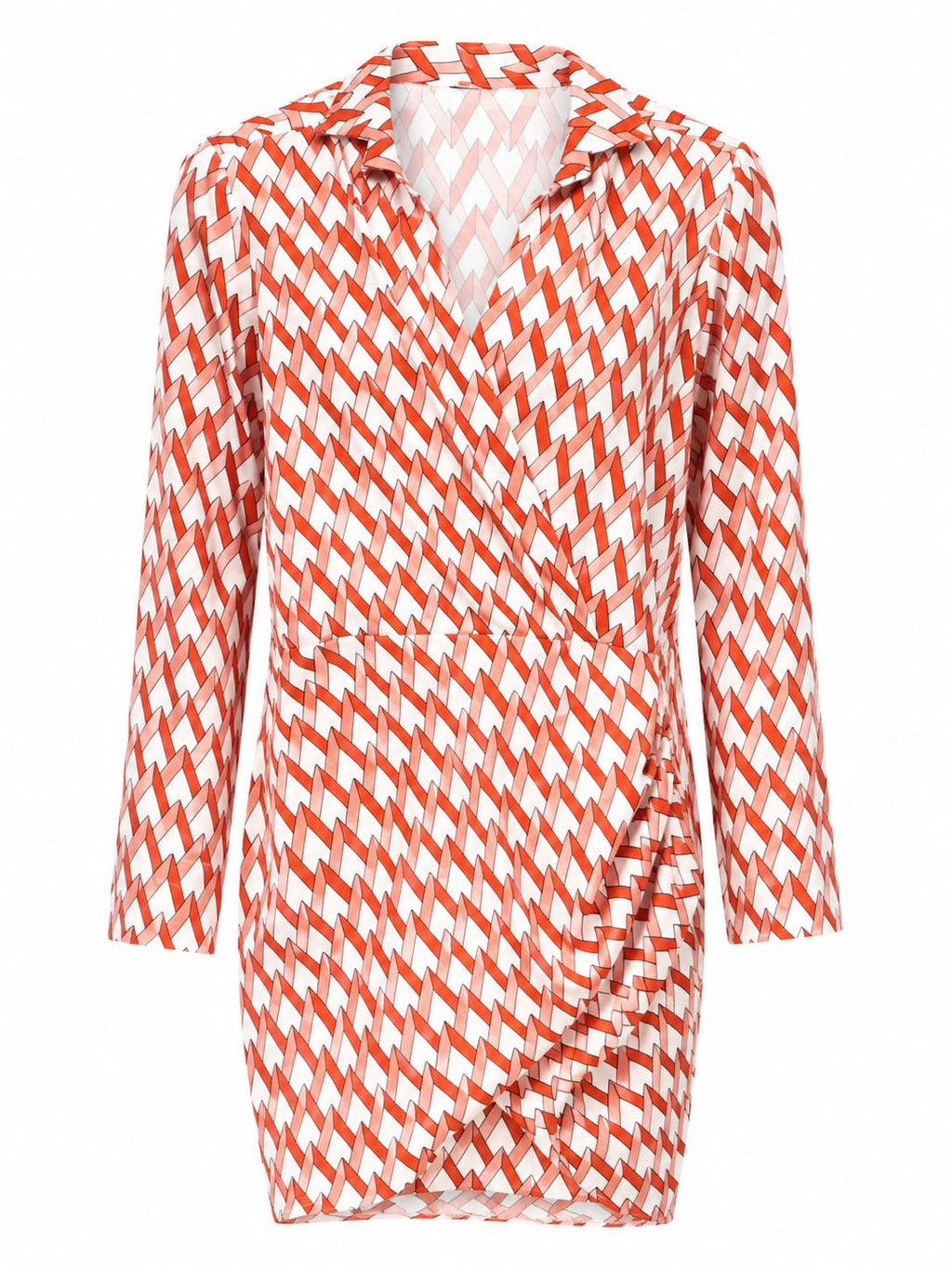 Elegant women’s red & white geometric wrap mini dress