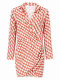 Elegant women’s red & white geometric wrap mini dress