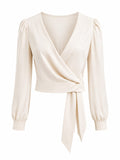 Women’s cream satin wrap blouse
