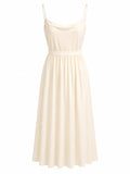 Women’s elegant ivory cowl neck maxi dress with waist tie
