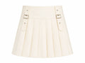Women’s elegant ivory pleated mini skirt with buckle details