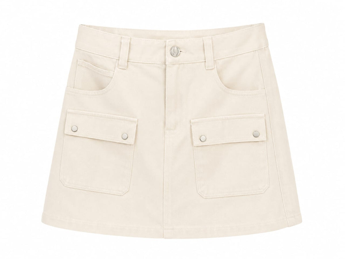 Women’s elegant ivory cargo mini skirt