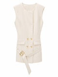 Ivory tailored belted vest
