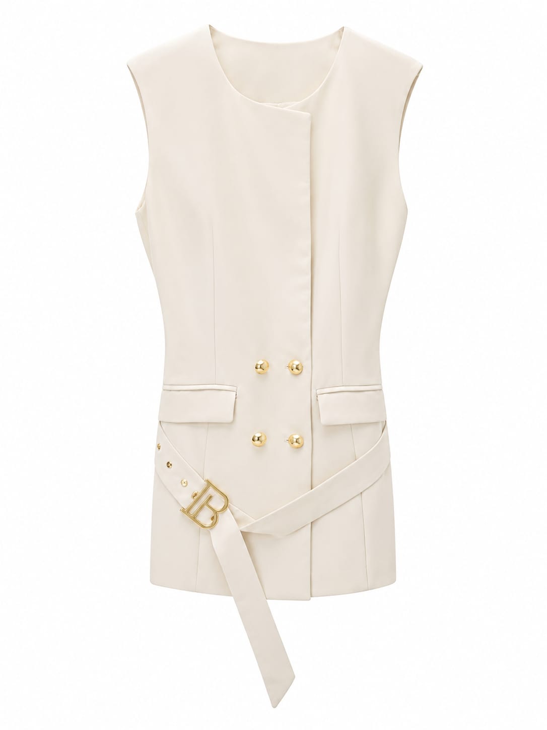 Ivory tailored belted vest