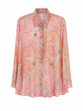 Women’s elegant pink paisley print chiffon blouse