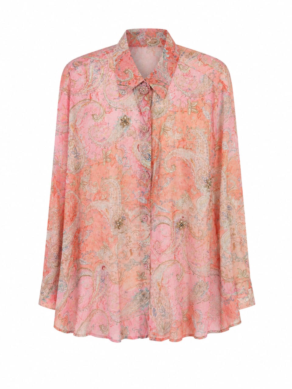 Women’s elegant pink paisley print chiffon blouse