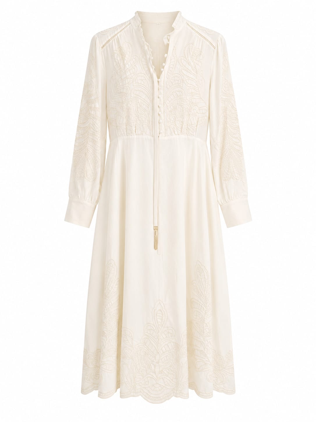Women’s elegant ivory embroidered maxi dress