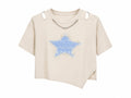 Women’s beige cut-out graphic crop t-shirt