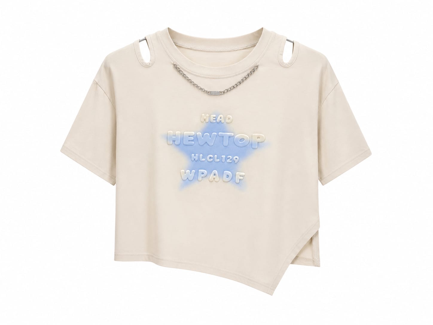 Women’s beige cut-out graphic crop t-shirt