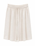 Beige textured drawstring shorts