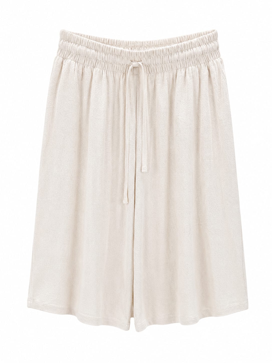 Beige textured drawstring shorts