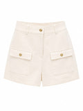Ivory high-waisted utility shorts