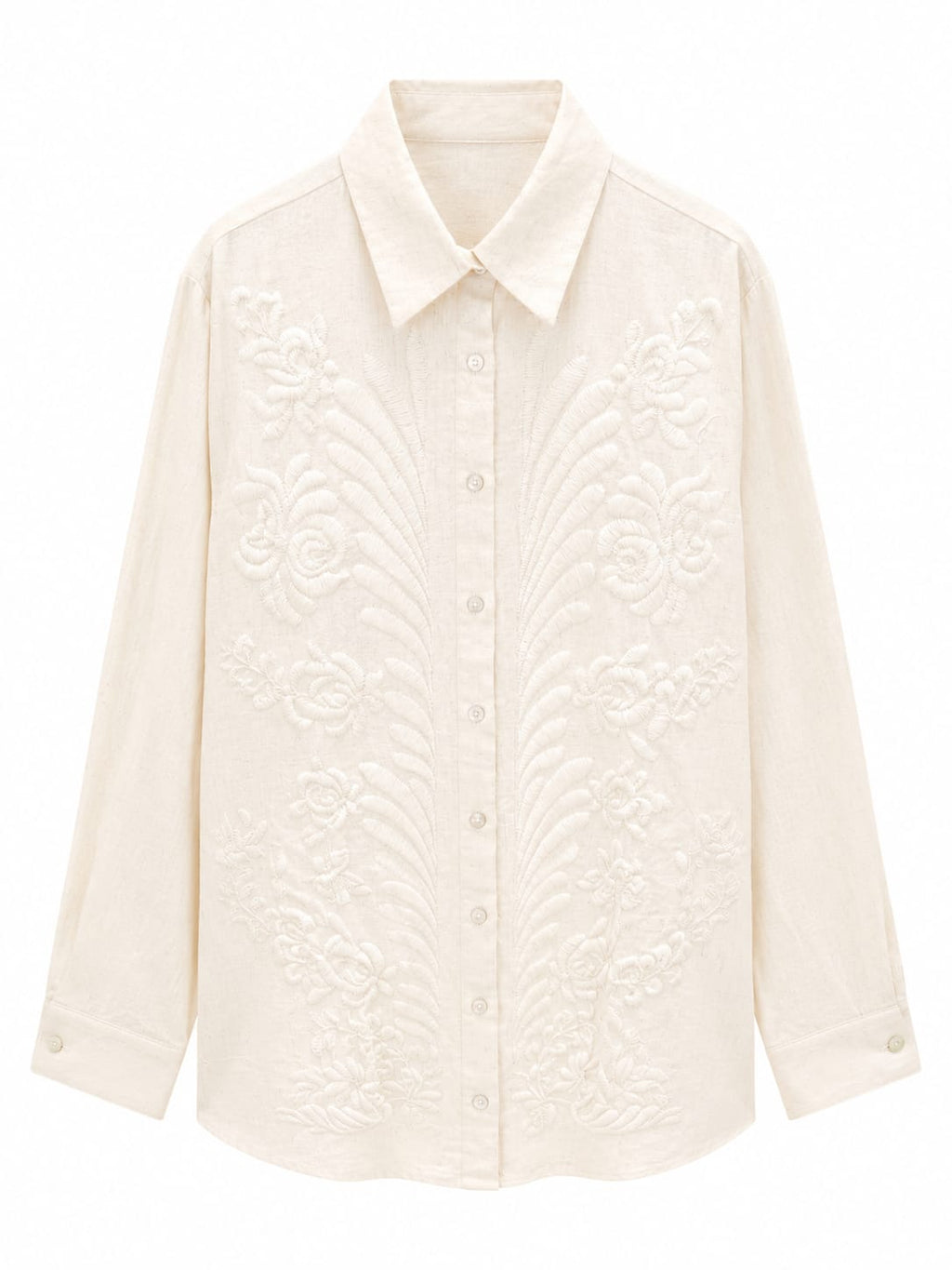Ivory embroidered linen shirt