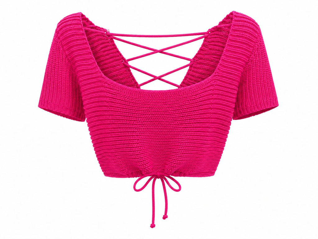Women’s fuchsia knit lace-up crop top